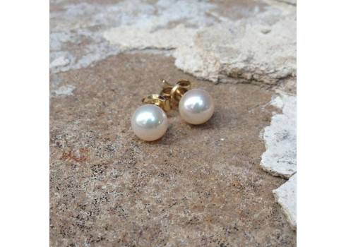 Pearl Stud Round Earrings 9ct - (Made to Order)